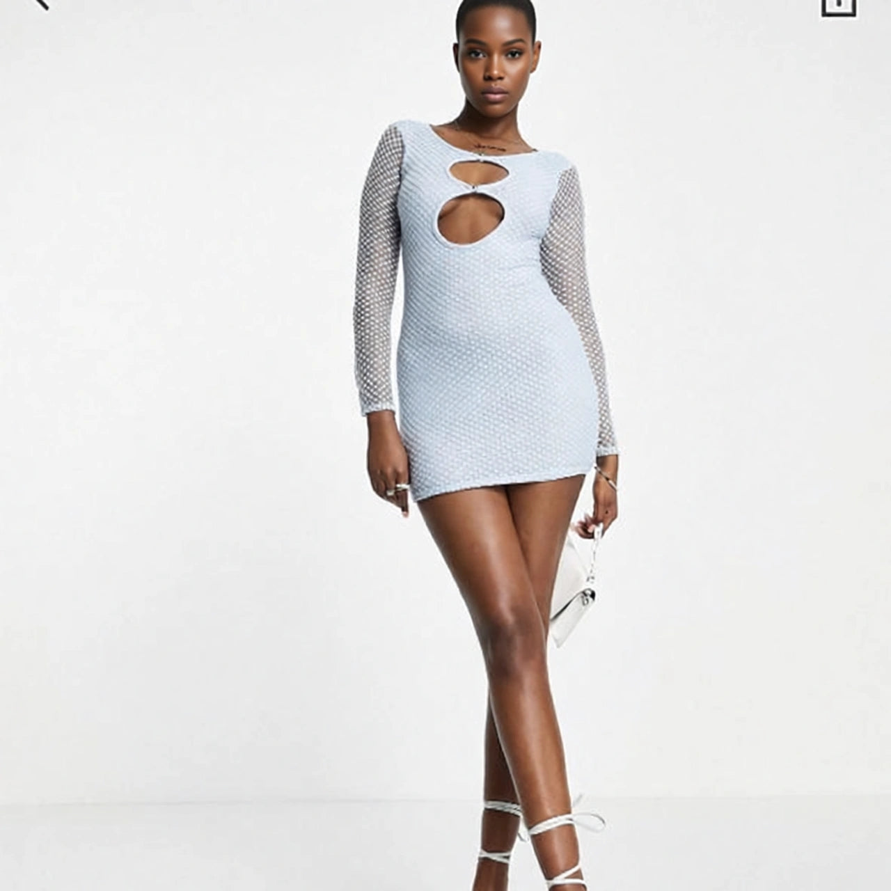 Rebellious Fashion Womens Mesh insert Bodycon Mini Dress in Pale Blue
