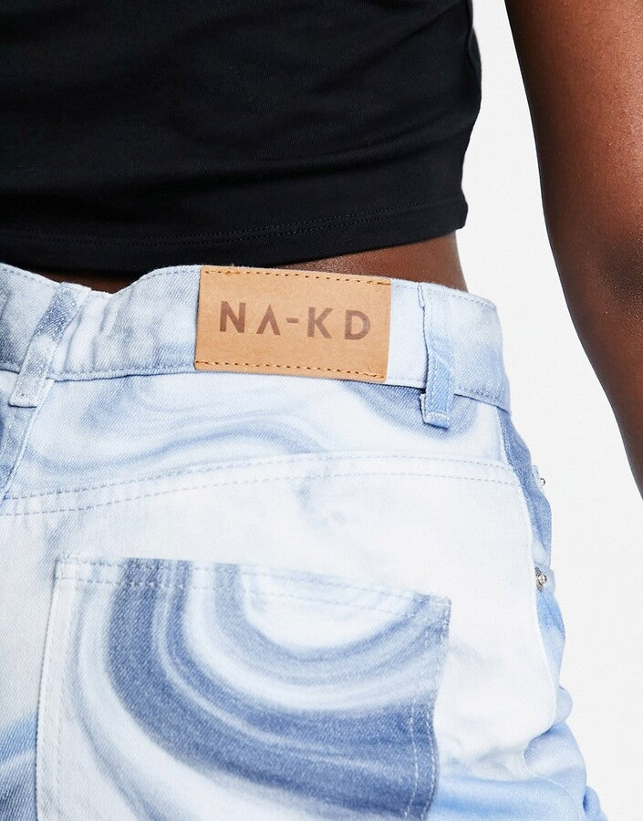 NA-KD Womens X Josefine Simone Dahl Wide Leg Jeans in Swirl Print