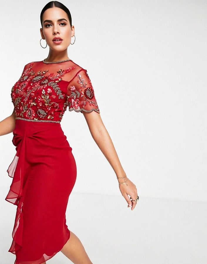 Virgos Lounge Women's Embellished Midi Dress In Red