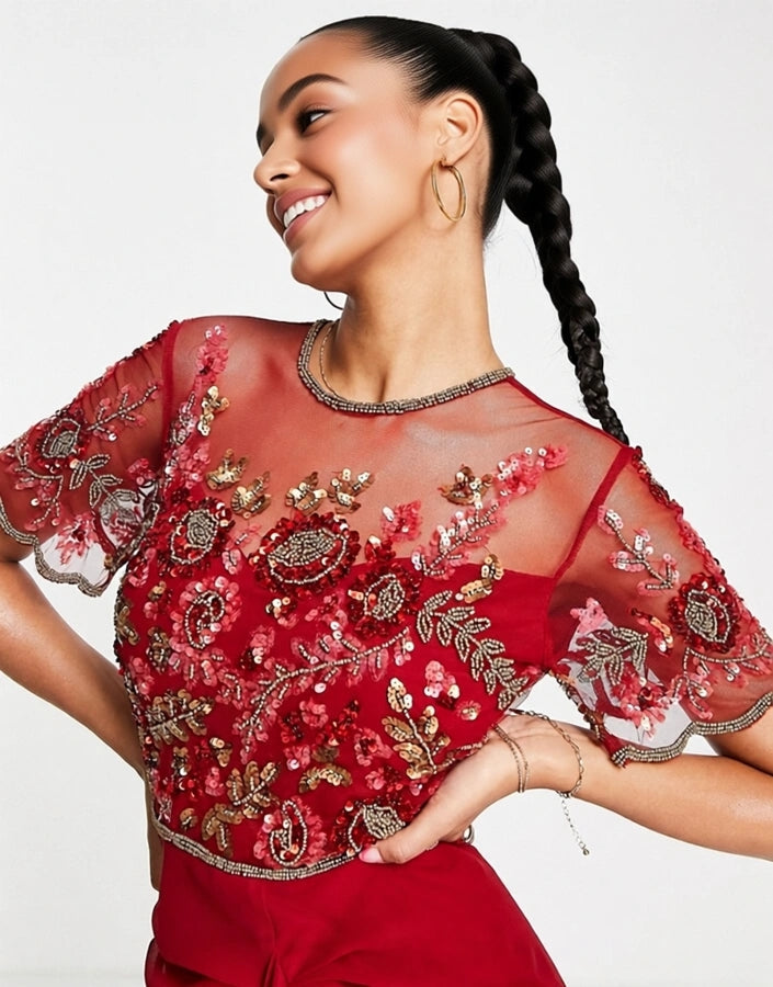 Virgos Lounge Women's Embellished Midi Dress In Red