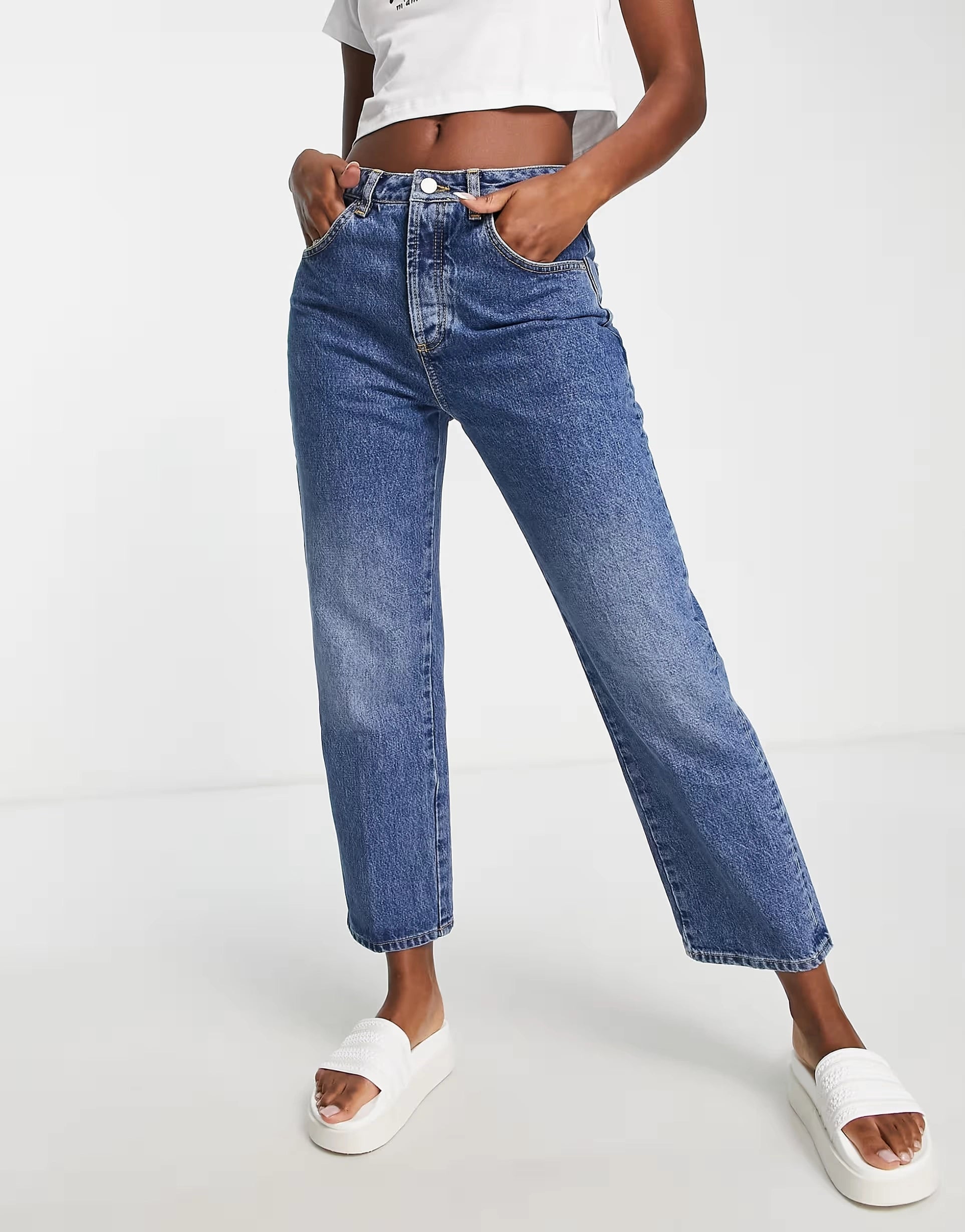 Fiorucci Womens Claire Boyfriend Jeans in Salt And Pepper Blue