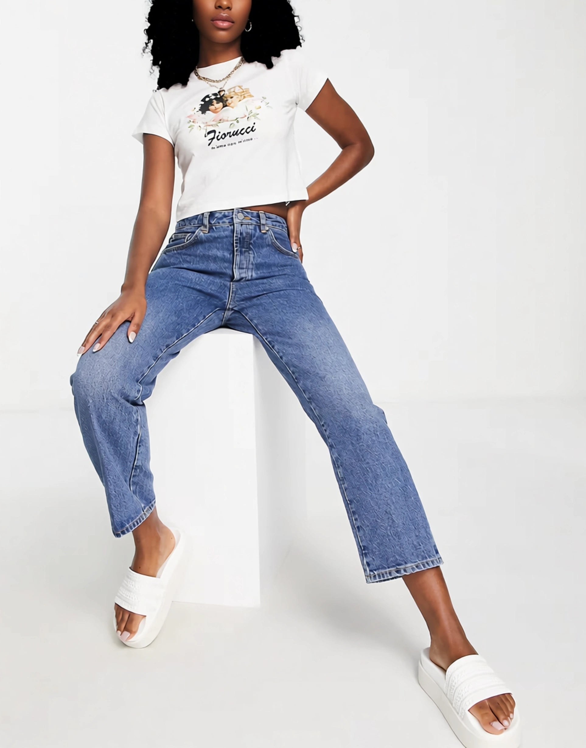Fiorucci Womens Claire Boyfriend Jeans in Salt And Pepper Blue