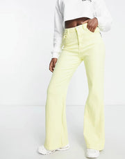 I Saw It First Womens Fitted Flared Jeans in Lemon In Yellow