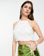 Amy Lynn Women's Textured Halter Crop Top In White