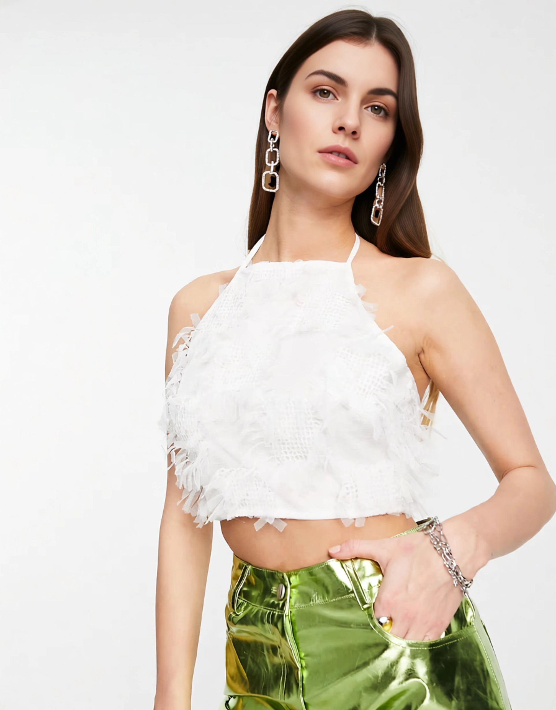 Amy Lynn Women's Textured Halter Crop Top In White