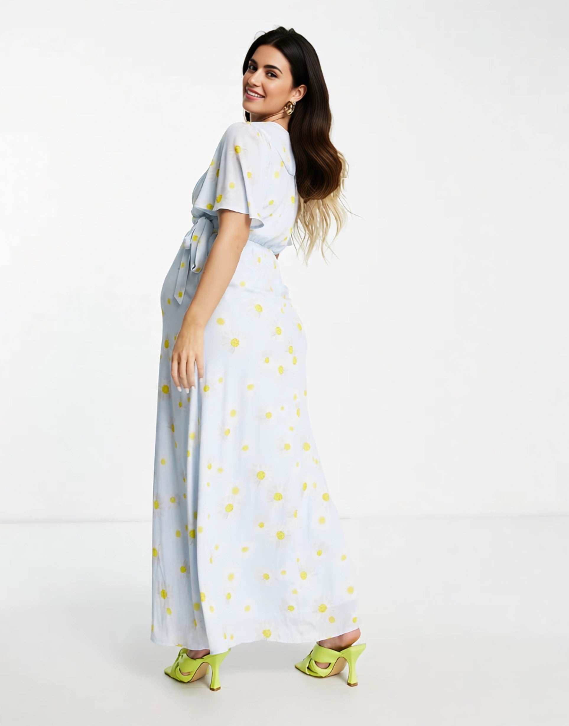 Twisted Wunder Maternity Womens Wrap Front Midi Dress in Daisy Print
