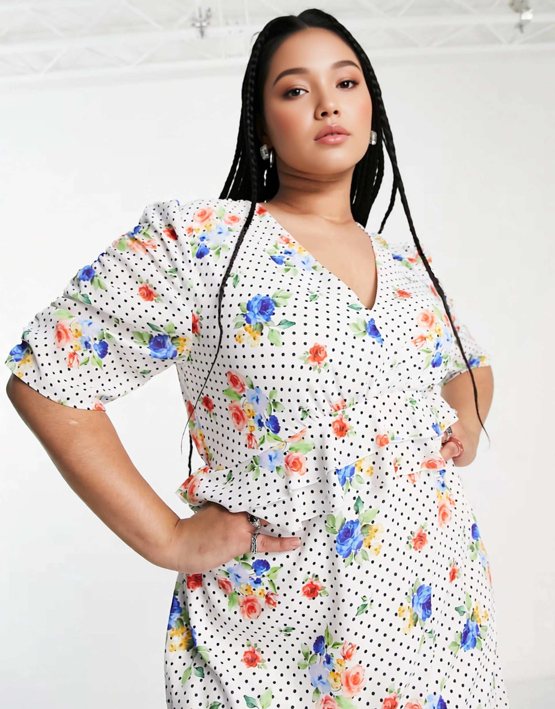Womens Twisted Wunder Plus Puff Sleeve Maxi Dress In Spot Floral
