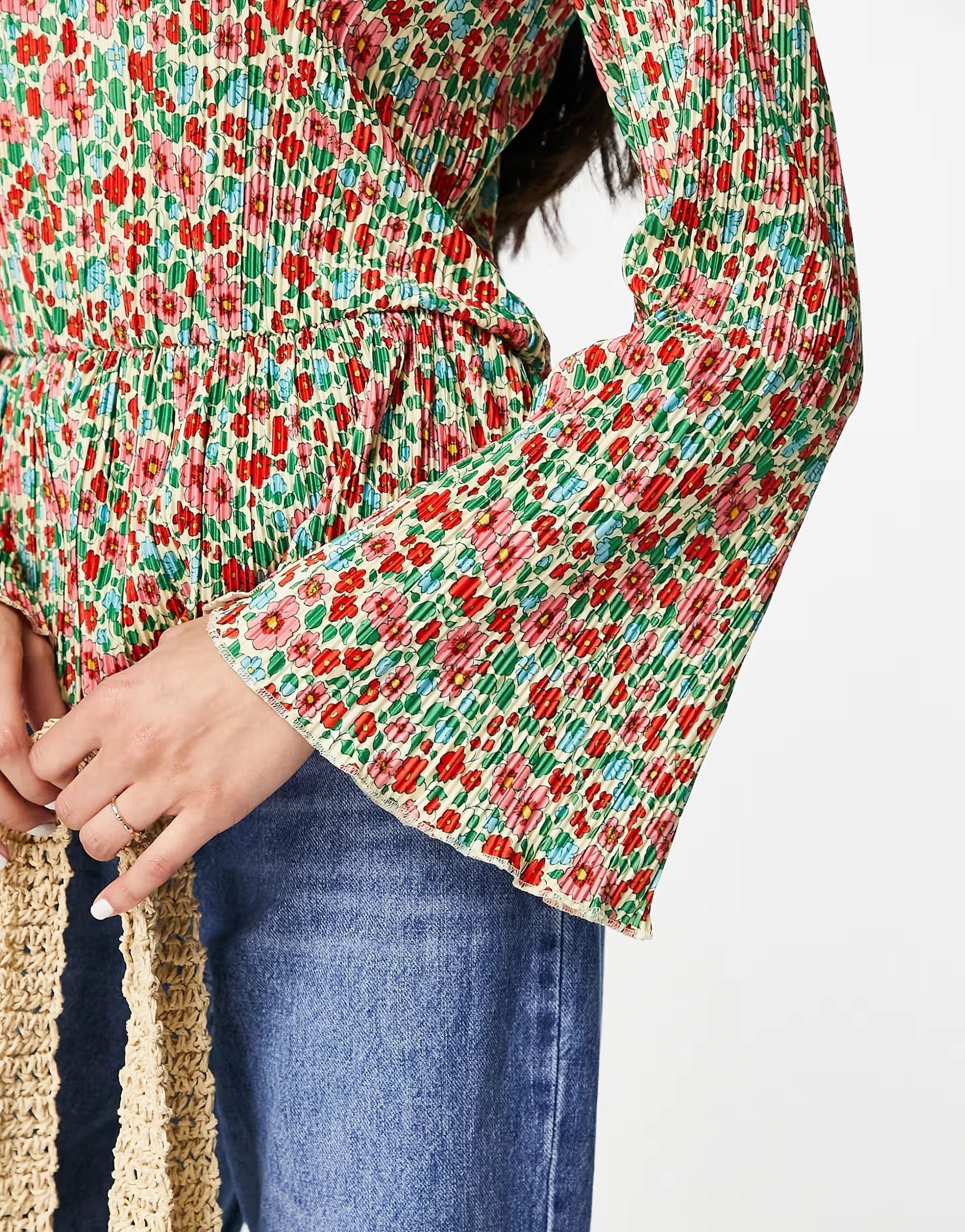 Monki Women's Peplum Hem Long Sleeve Top in Oversized Floral Print In Multi