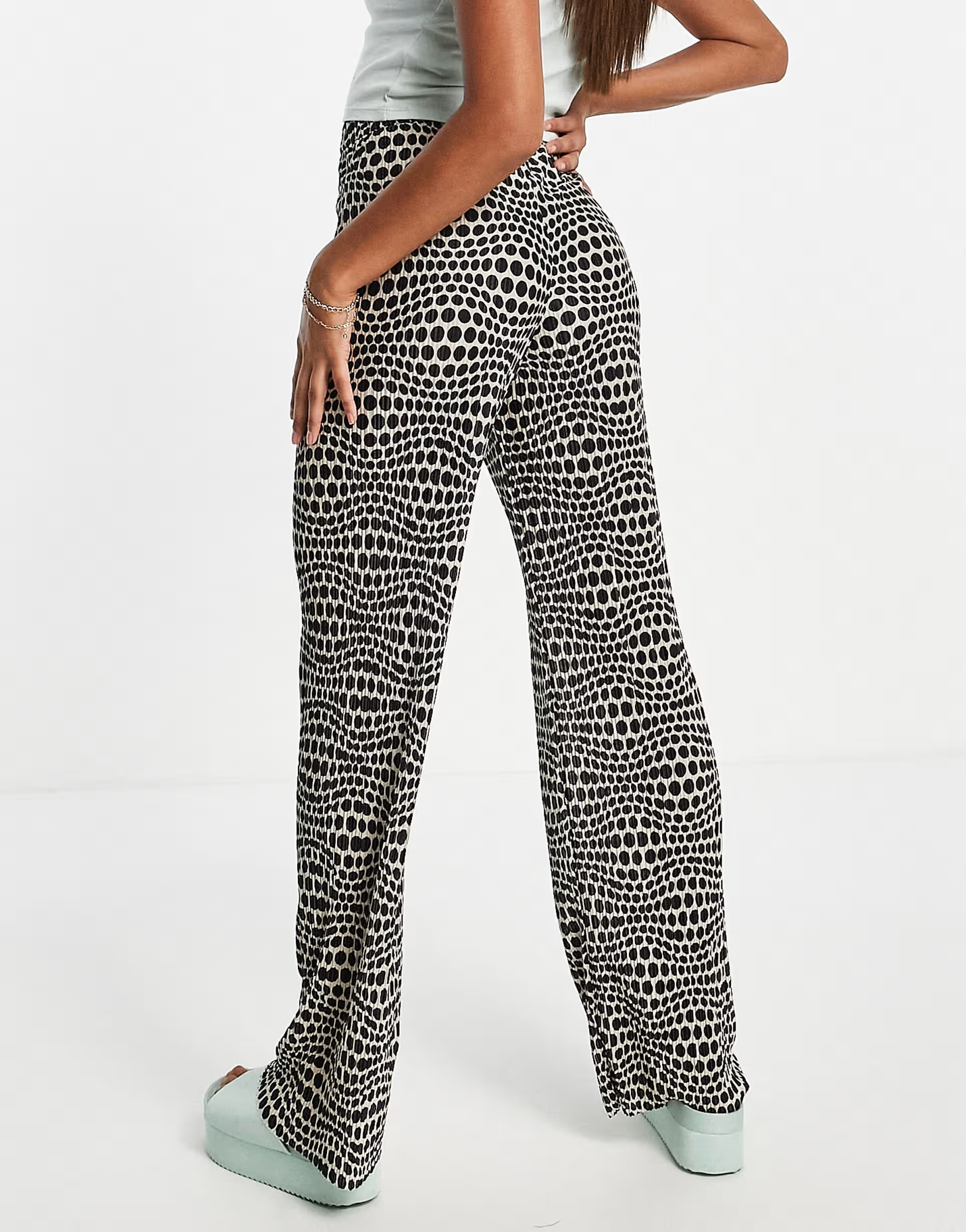 Monki Womens Wide Leg Plisse Trousers in Black And White