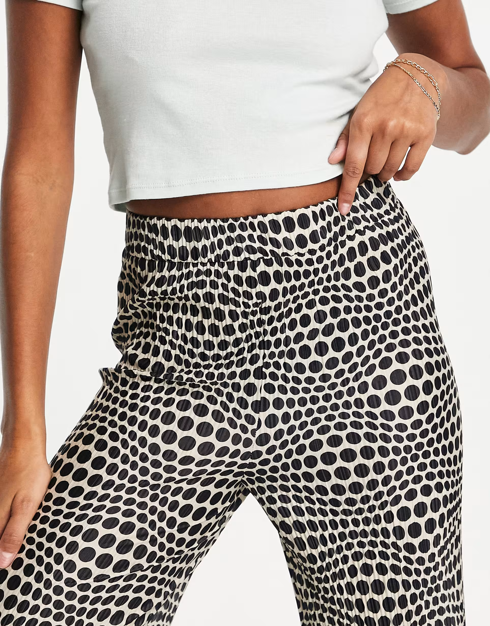 Monki Womens Wide Leg Plisse Trousers in Black And White