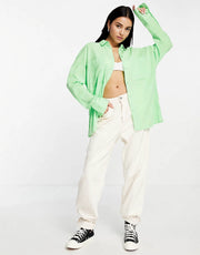 Monki Women's Crinkle Shirt in Bright Green In Green