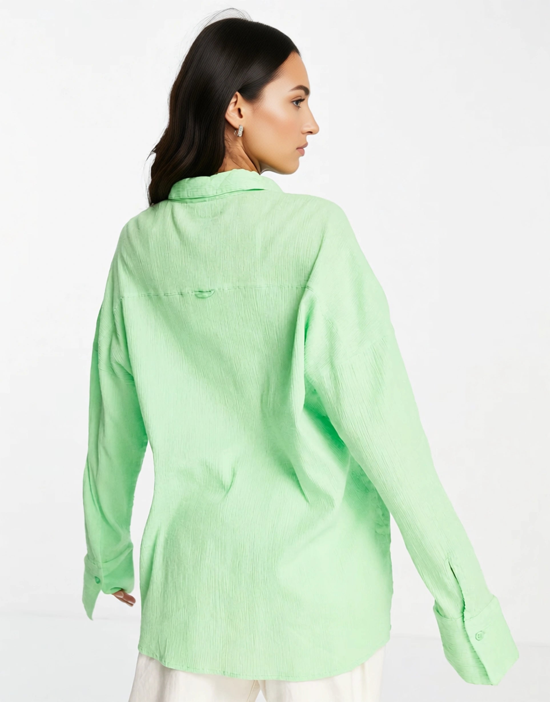 Monki Women's Crinkle Shirt in Bright Green In Green