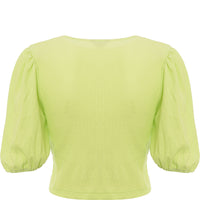 Monki Women's Green Puff Sleeve Button Front Tea Blouse