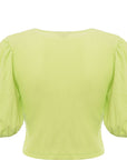 Monki Women's Green Puff Sleeve Button Front Tea Blouse