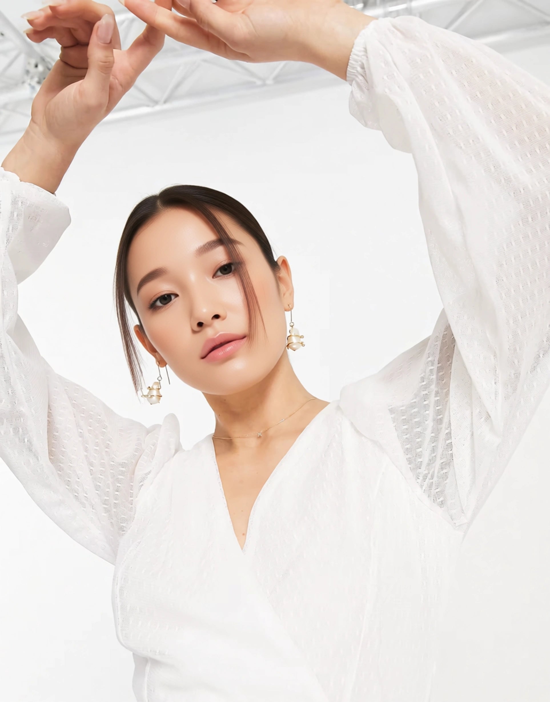 Womens Trendyol Wrap Front Mini Dress With Mesh Balloon Sleeves In White