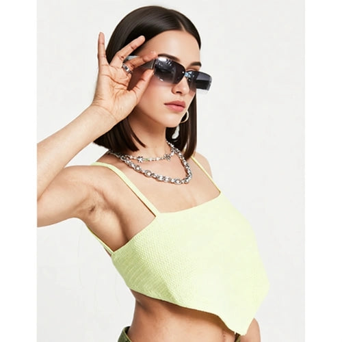 Weekday Womens Crochet Knitted Tie Back V Shape Cami Top in Pale Green