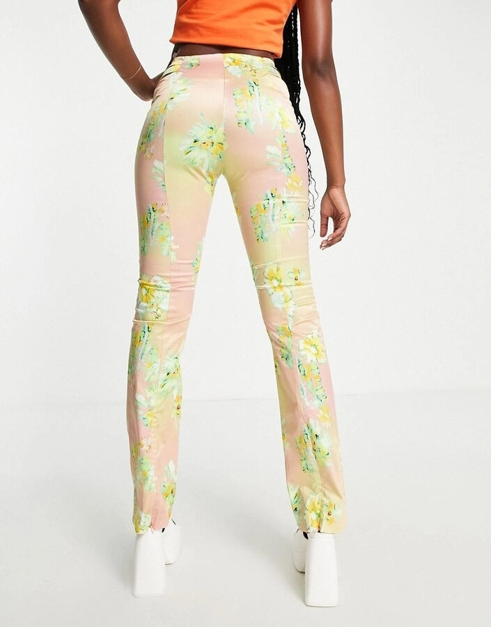 Weekday Womens Straight Leg Cut Out Waist Trousers in Floral Print
