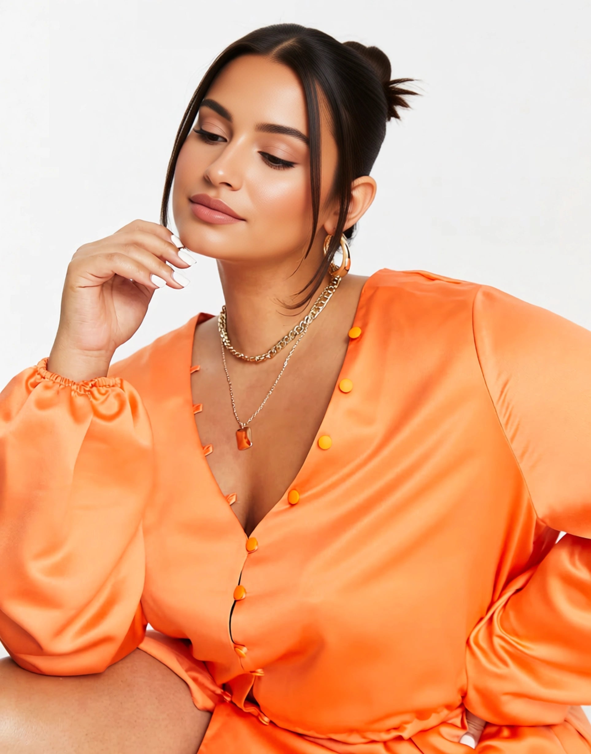 In The Style Plus Womens X Perrie Sian Satin Button Detail Belted Mini Dress In Orange