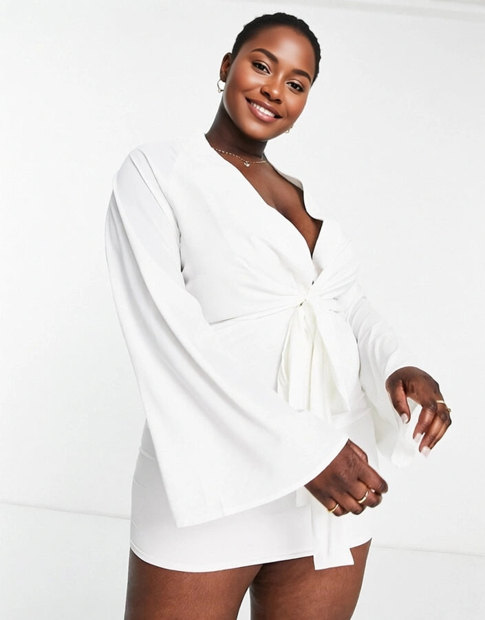 In The Style Plus Womens X Perrie Sian Plunge F In White