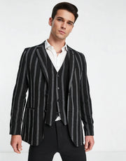 Bolongaro Trevor Mens Crepe Stripe Skinny Fit Suit Jacket In Black