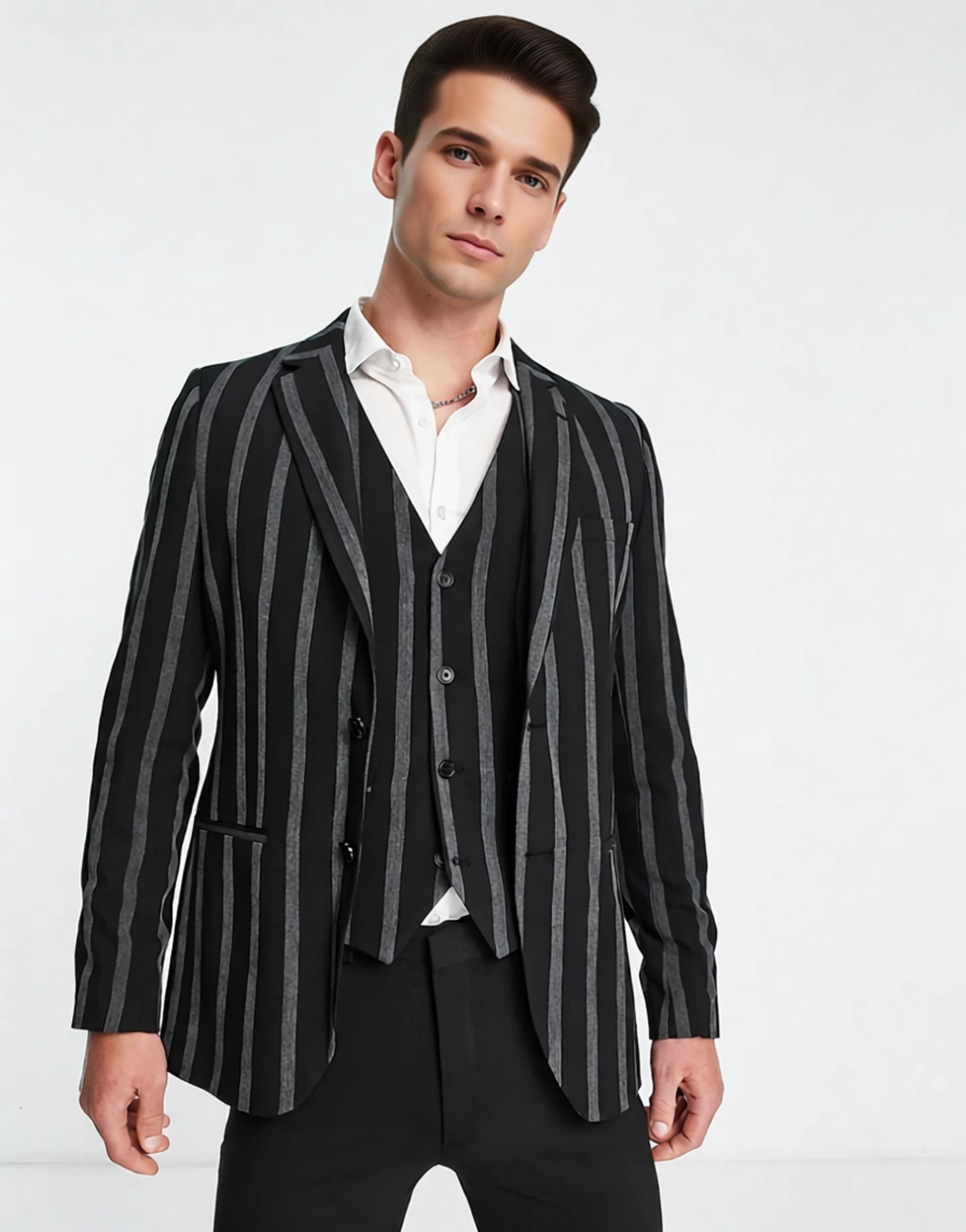 Bolongaro Trevor Mens Crepe Stripe Skinny Fit Suit Jacket In Black