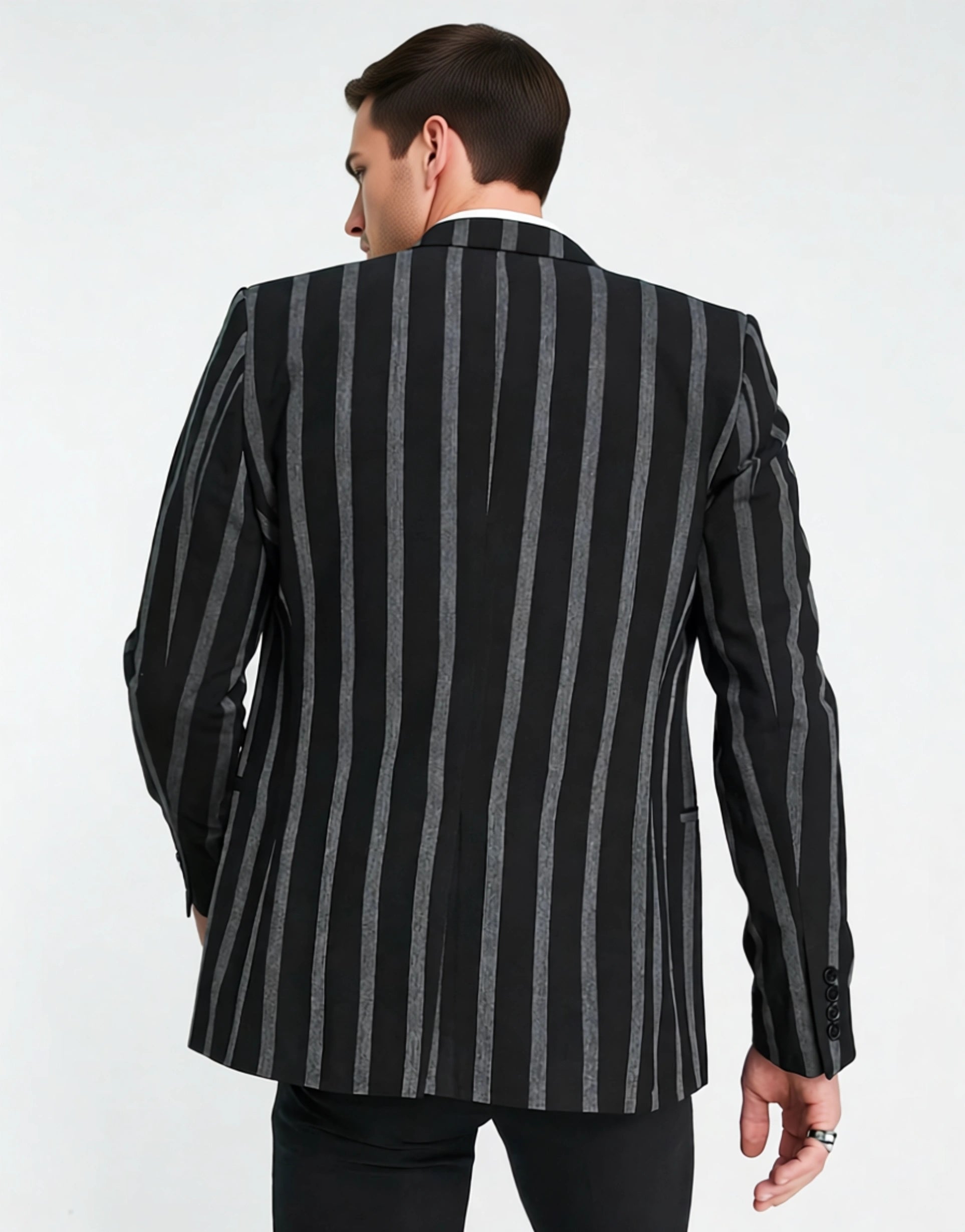 Bolongaro Trevor Mens Crepe Stripe Skinny Fit Suit Jacket In Black