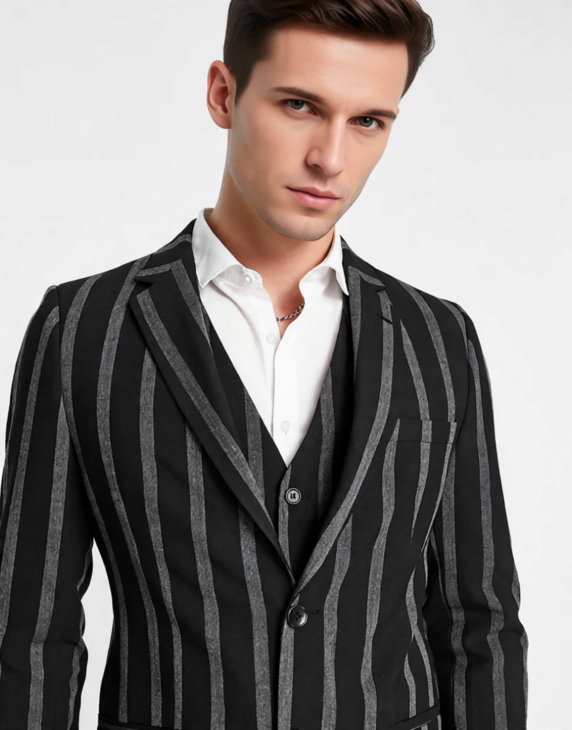 Bolongaro Trevor Mens Crepe Stripe Skinny Fit Suit Jacket In Black