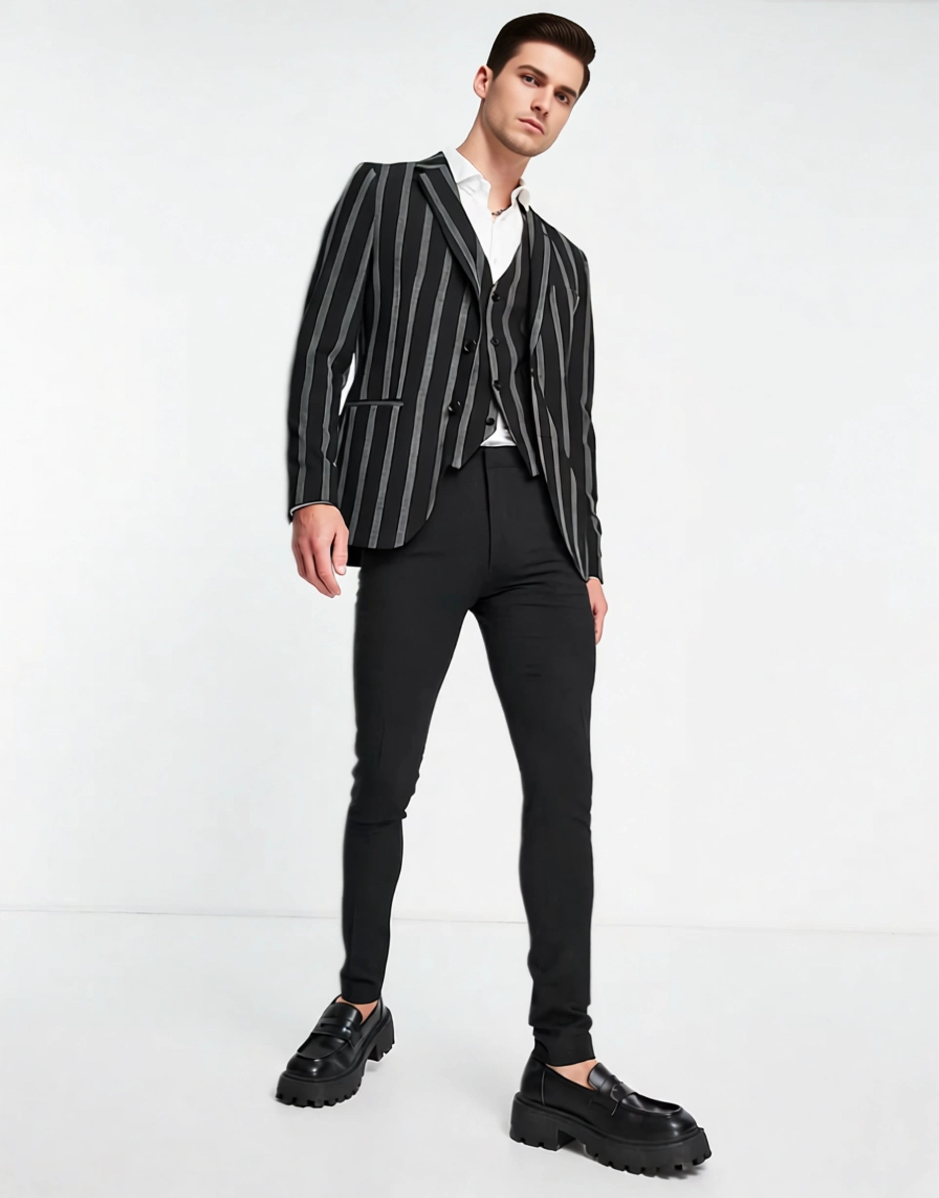 Bolongaro Trevor Mens Crepe Stripe Skinny Fit Suit Jacket In Black