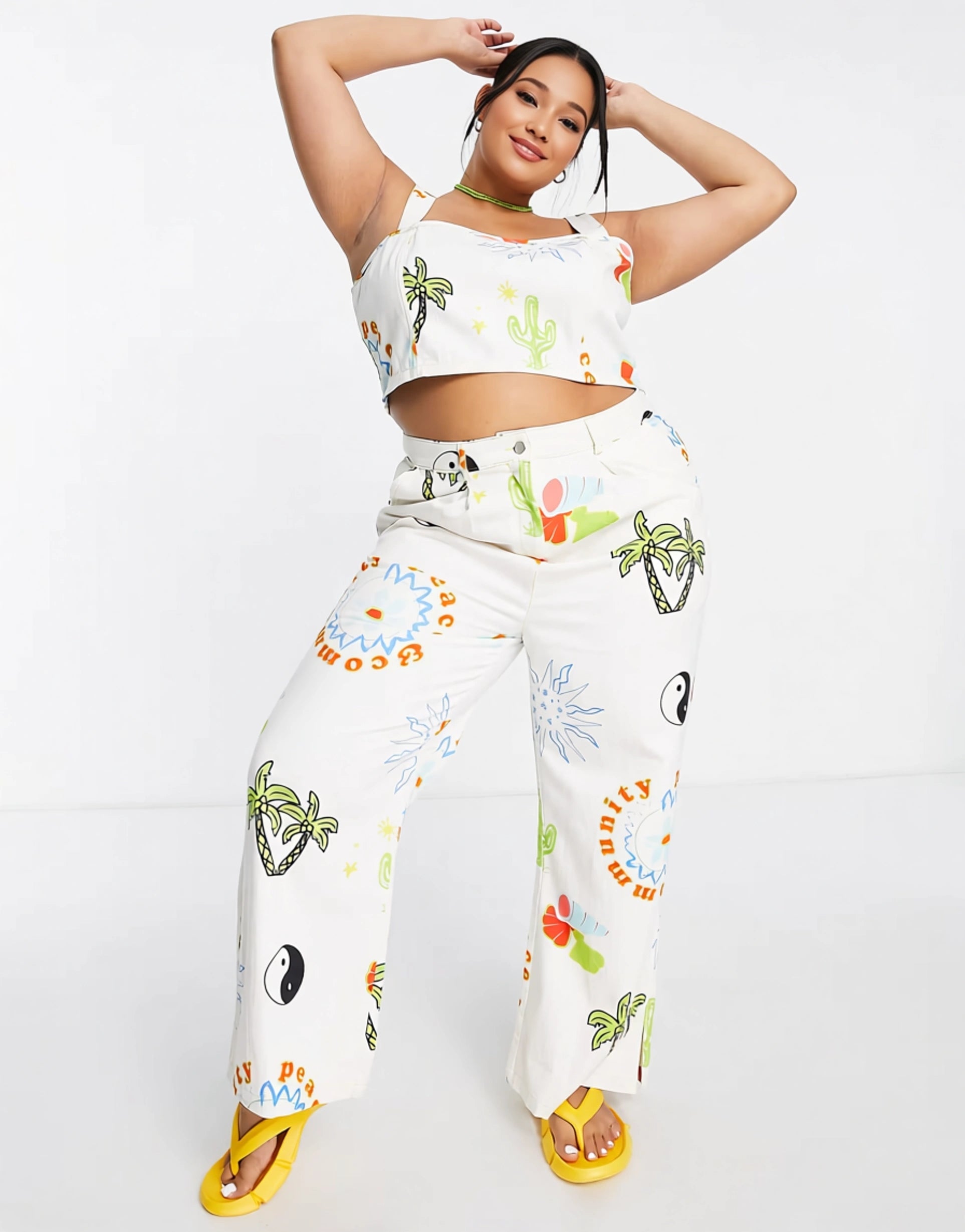 Womens Native Youth Plus Denim Corset Top With Contrast Stitching In Mix Print Co-Ord