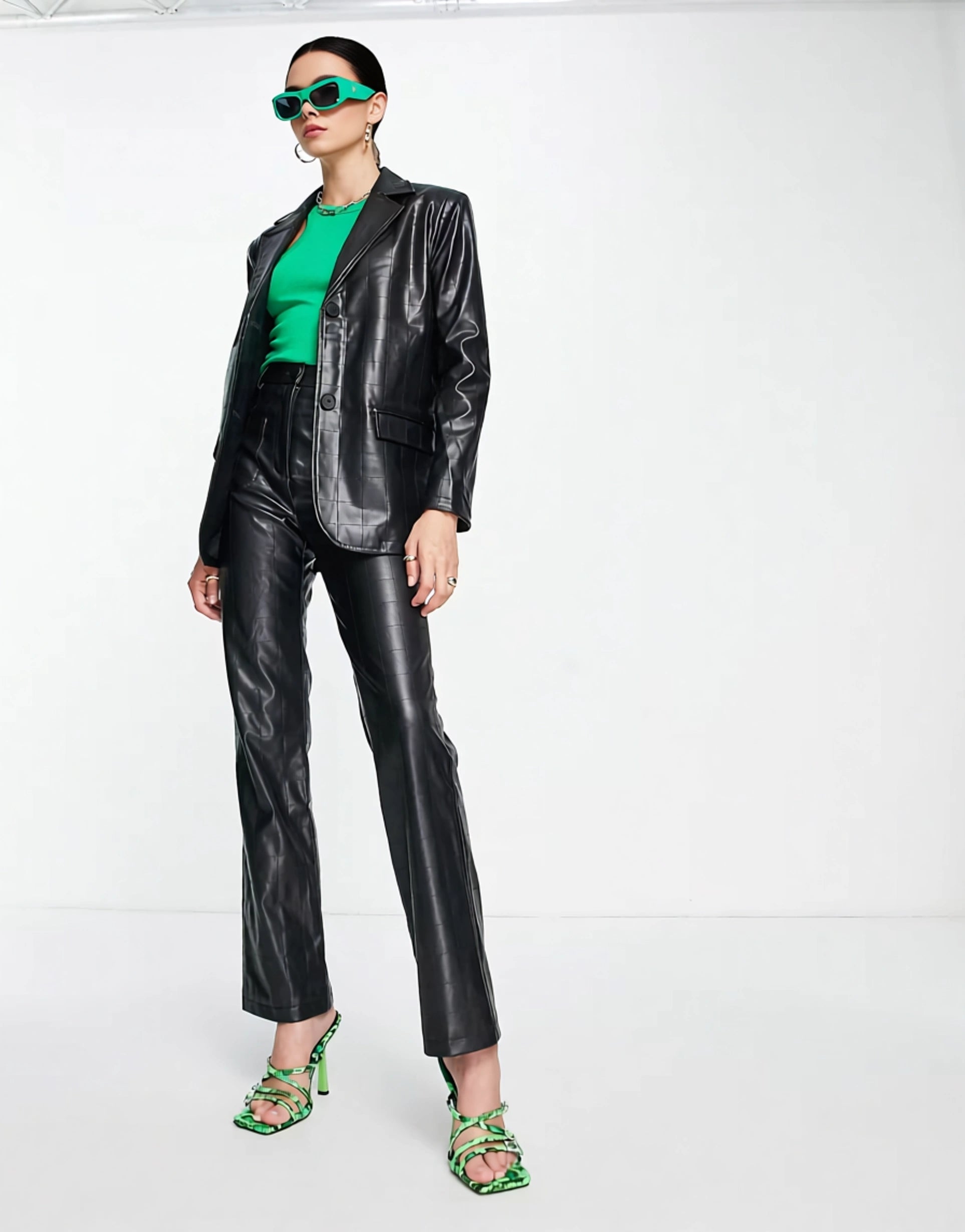 4th & Reckless Women's Leather Look Embossed Blazer Co Ord In Black