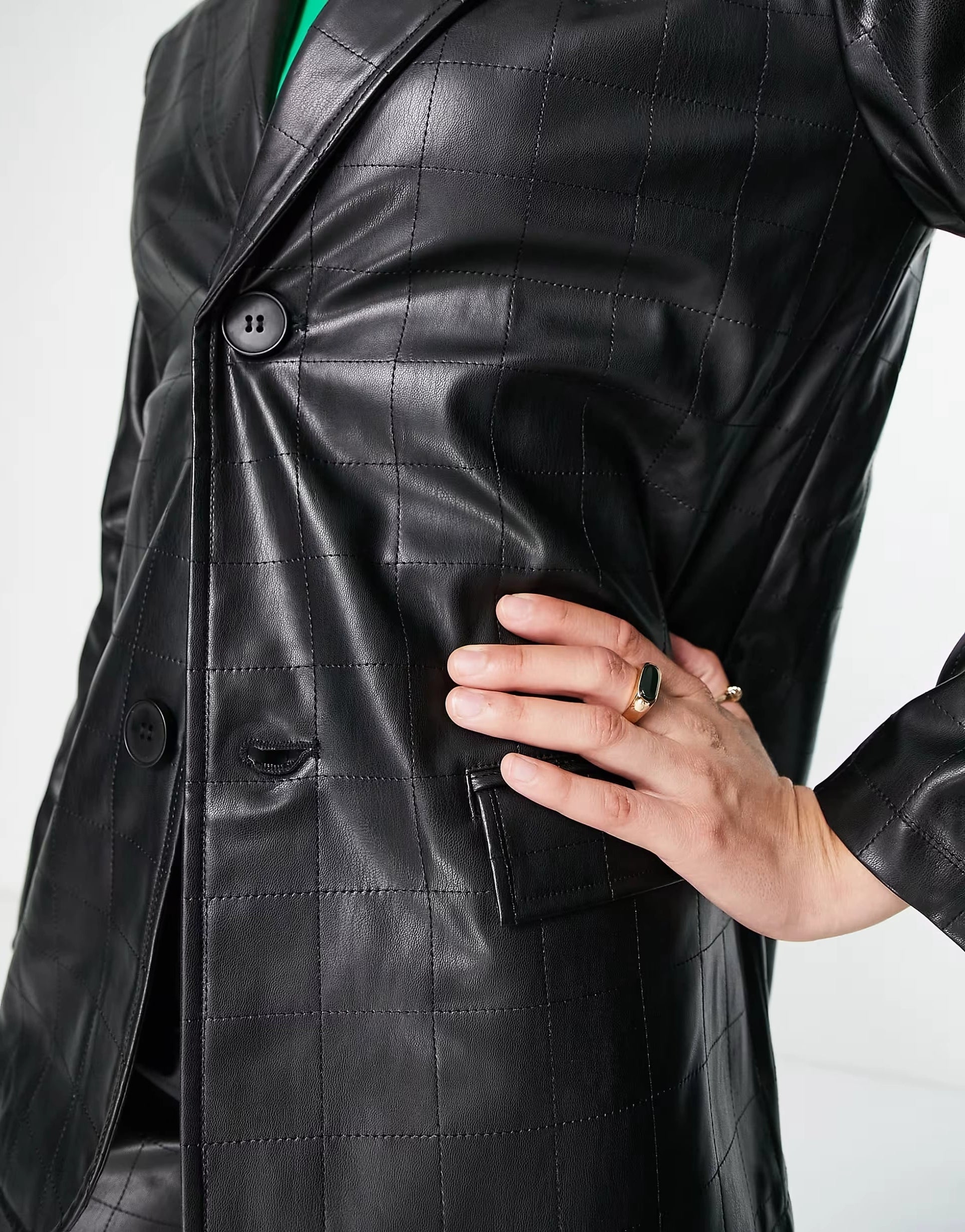 4th & Reckless Women's Leather Look Embossed Blazer Co Ord In Black