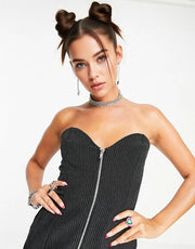 Tammy Girl Womens Structured Fitted 90S Mini Dress in Pinstripe In Black