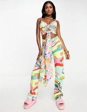 Gbemi Women's Teni Straight Leg Jeans Co-Ord in Post Card Print In Multi