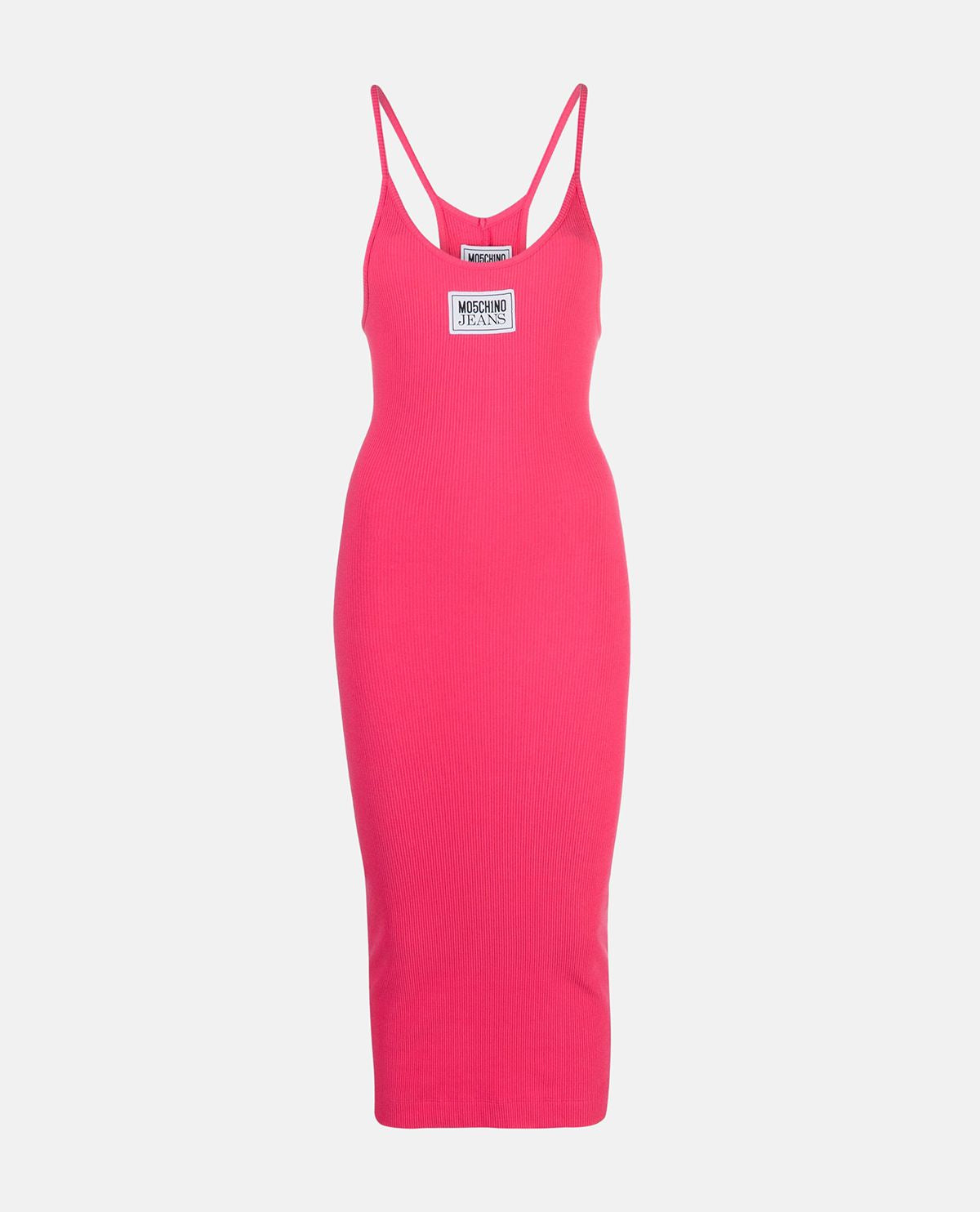 Moschino Logo Patch Ribbed Cotton Dress In Pink