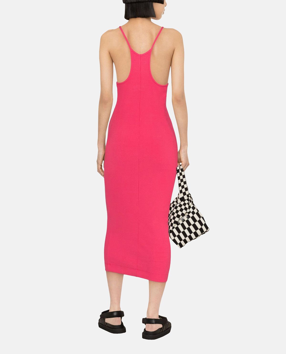 Moschino Logo Patch Ribbed Cotton Dress In Pink
