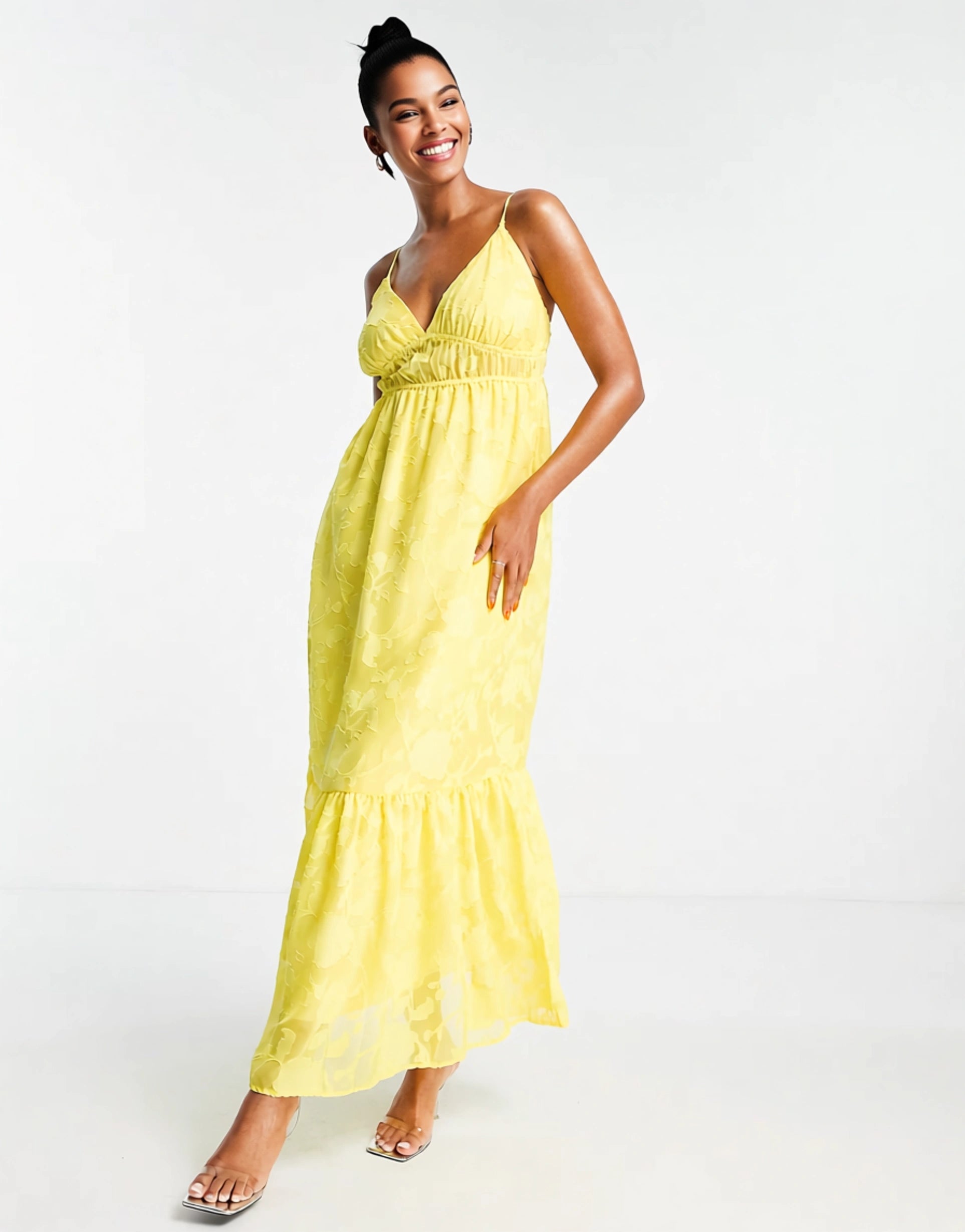 Blume Bridal Women's Cami Maxi With Full Skirt in Chiffon Floral in Yellow In Multi