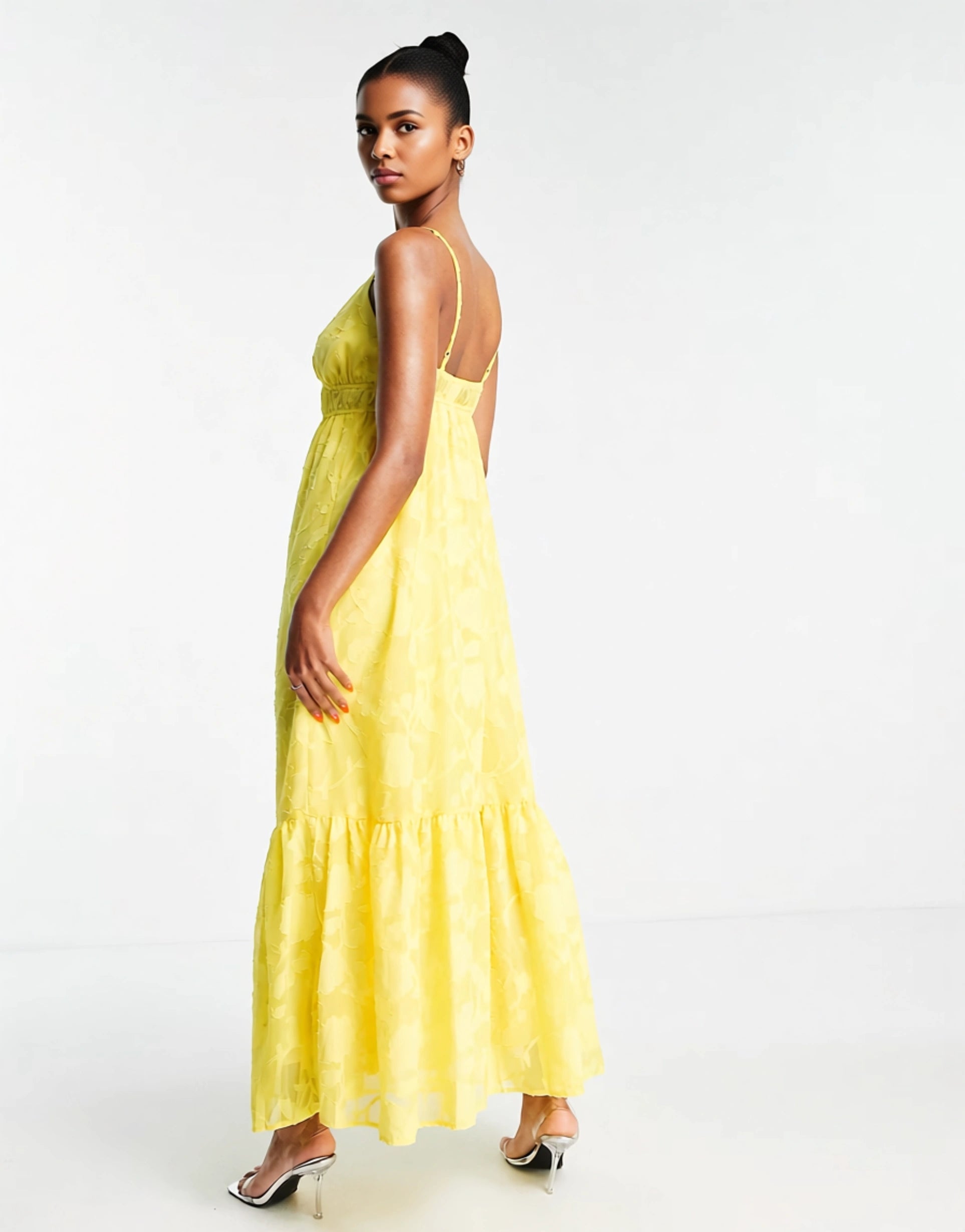 Blume Bridal Women's Cami Maxi With Full Skirt in Chiffon Floral in Yellow In Multi