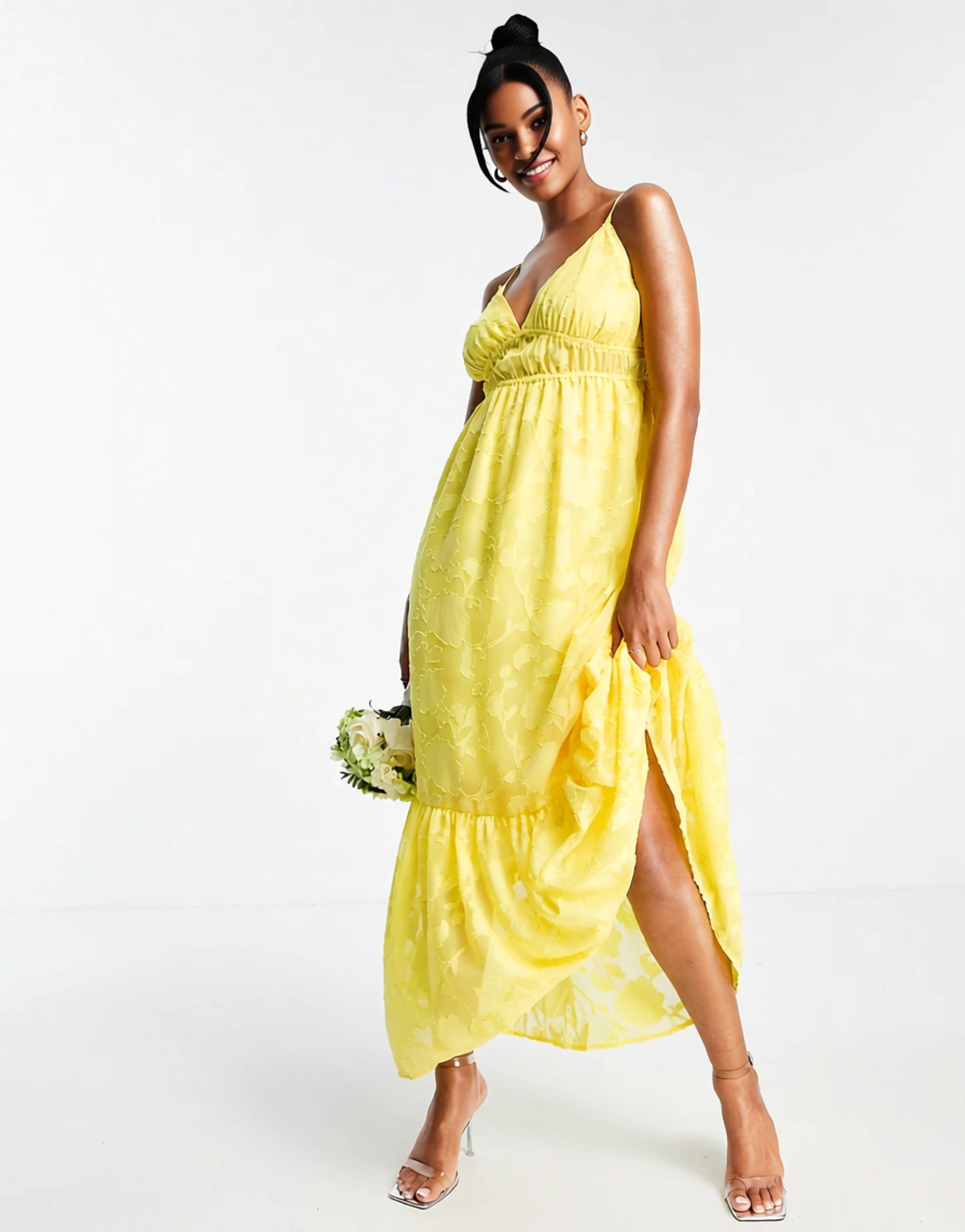 Blume Bridal Women's Cami Maxi With Full Skirt in Chiffon Floral in Yellow In Multi