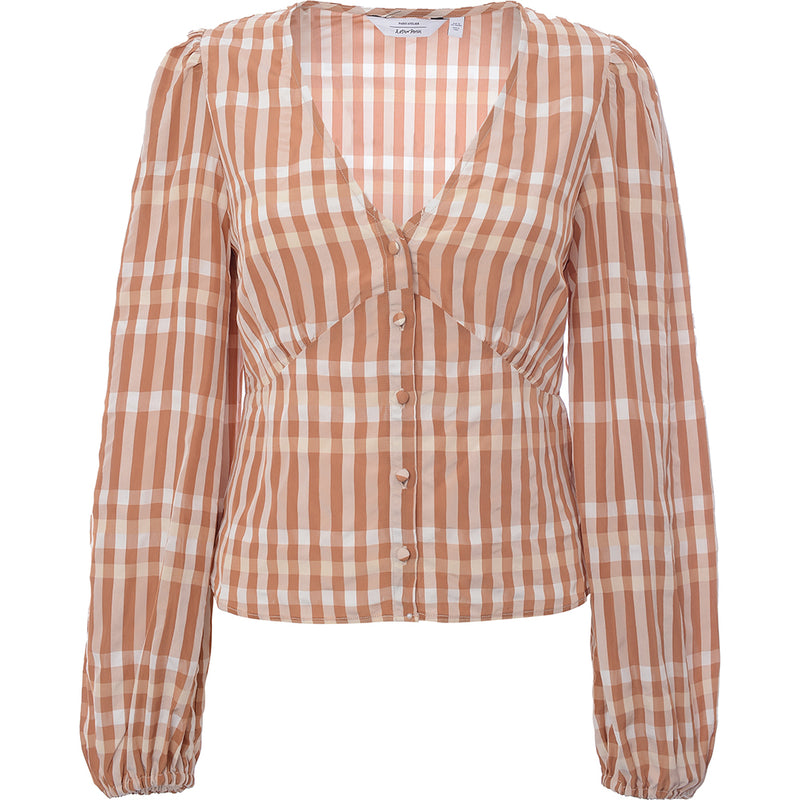 & Other Stories Women's Beige Check Print V Neck Blouse