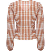 & Other Stories Women's Beige Check Print V Neck Blouse