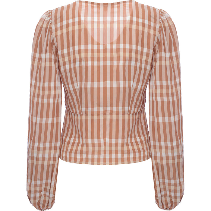 & Other Stories Women's Beige Check Print V Neck Blouse