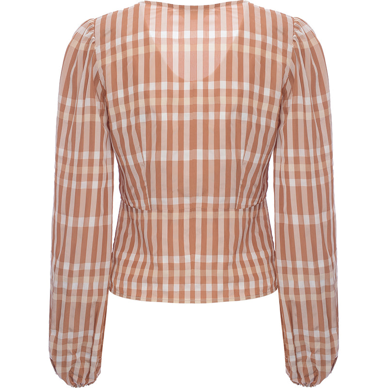 & Other Stories Women's Beige Check Print V Neck Blouse