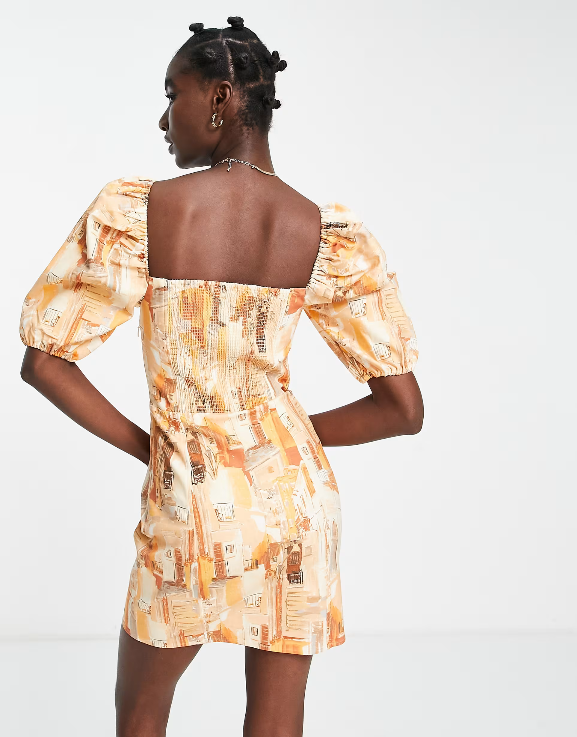 & Other Stories puff sleeve mini dress in orange print