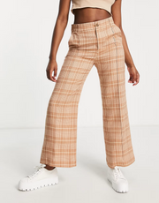 & Other Stories Womens Wide Leg Trousers in Beige Check Print In Neutral