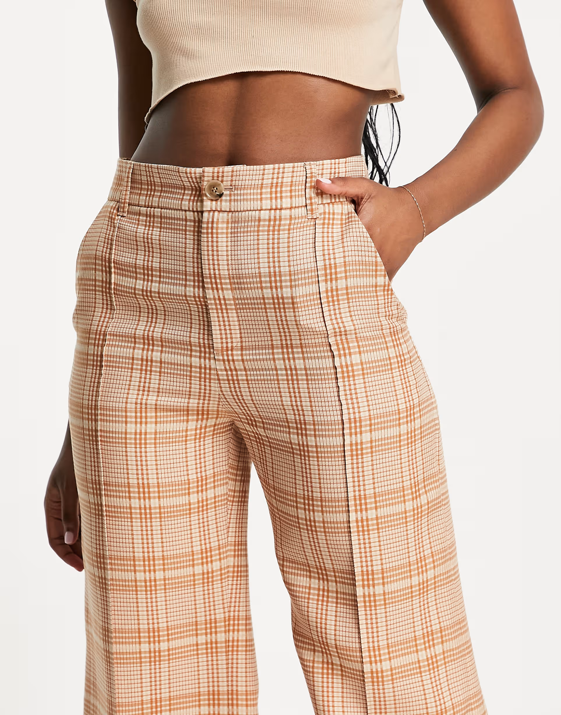 & Other Stories Womens Wide Leg Trousers in Beige Check Print In Neutral