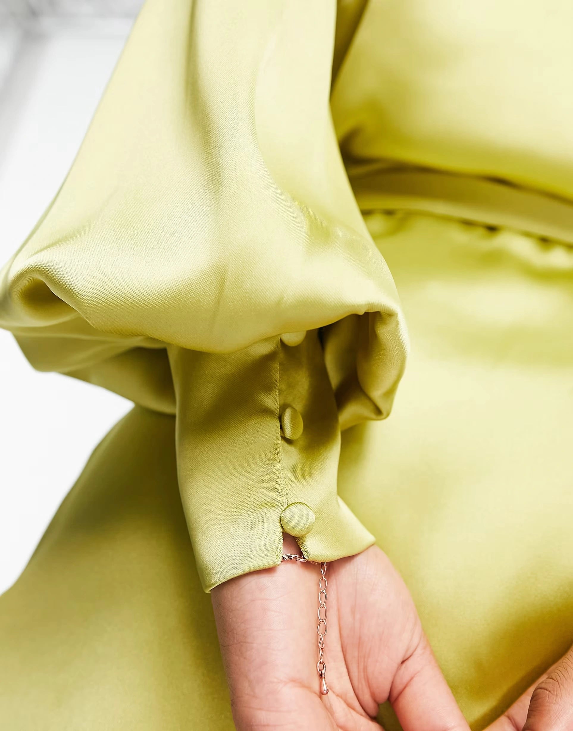 Womens Pretty Lavish Tie Waist Button Mini Dress In Chartreuse