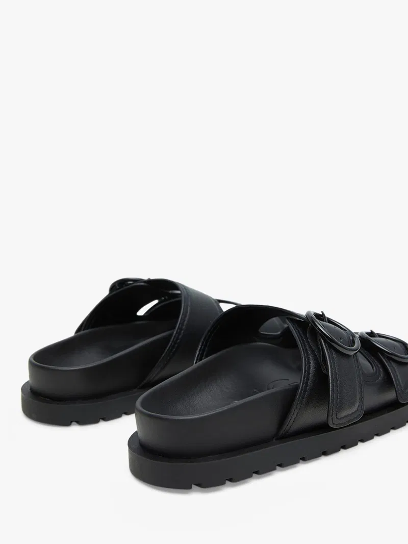 Mango Womens Double Buckle Granded Sandals In Black