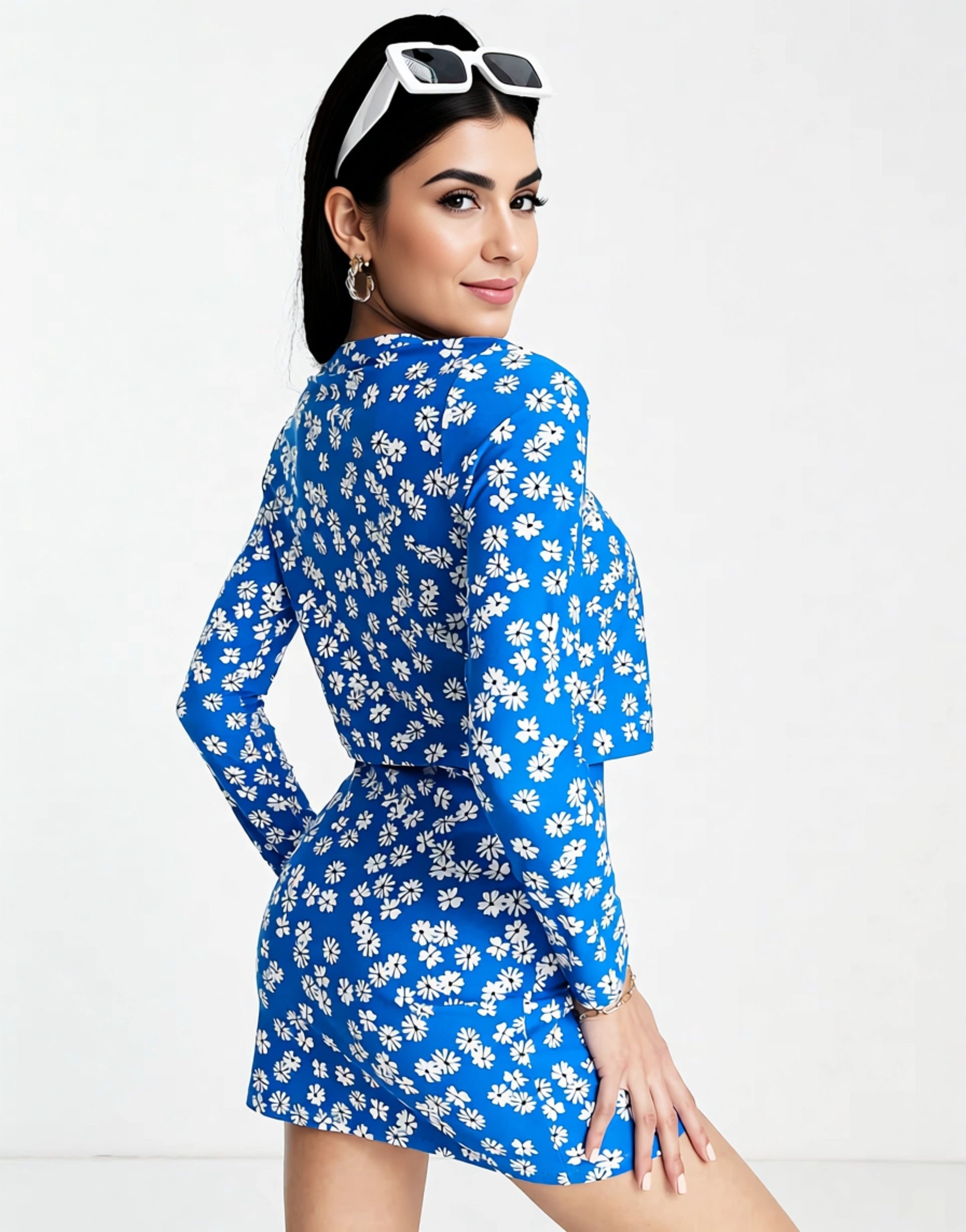 Wednesday's Girl Womens Mini Cami Slip Dress With Cropped Cardigan Set in Blue Floral