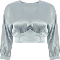 Trendyol Women's Sage Satin Balloon Sleeve Cropped Blouse