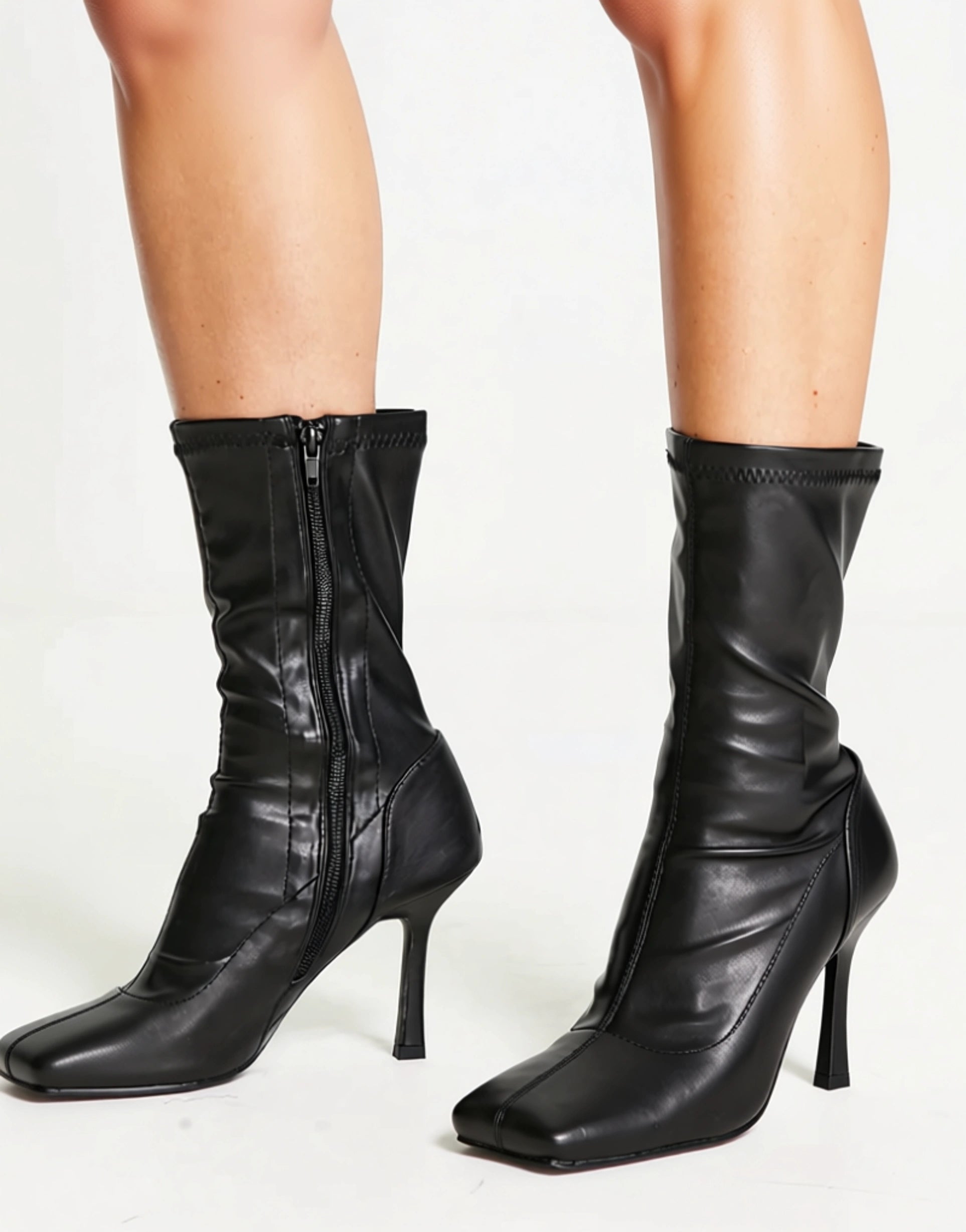 Public Desire Wide Fit Womens Leon Square Toe Sock Boots In Black